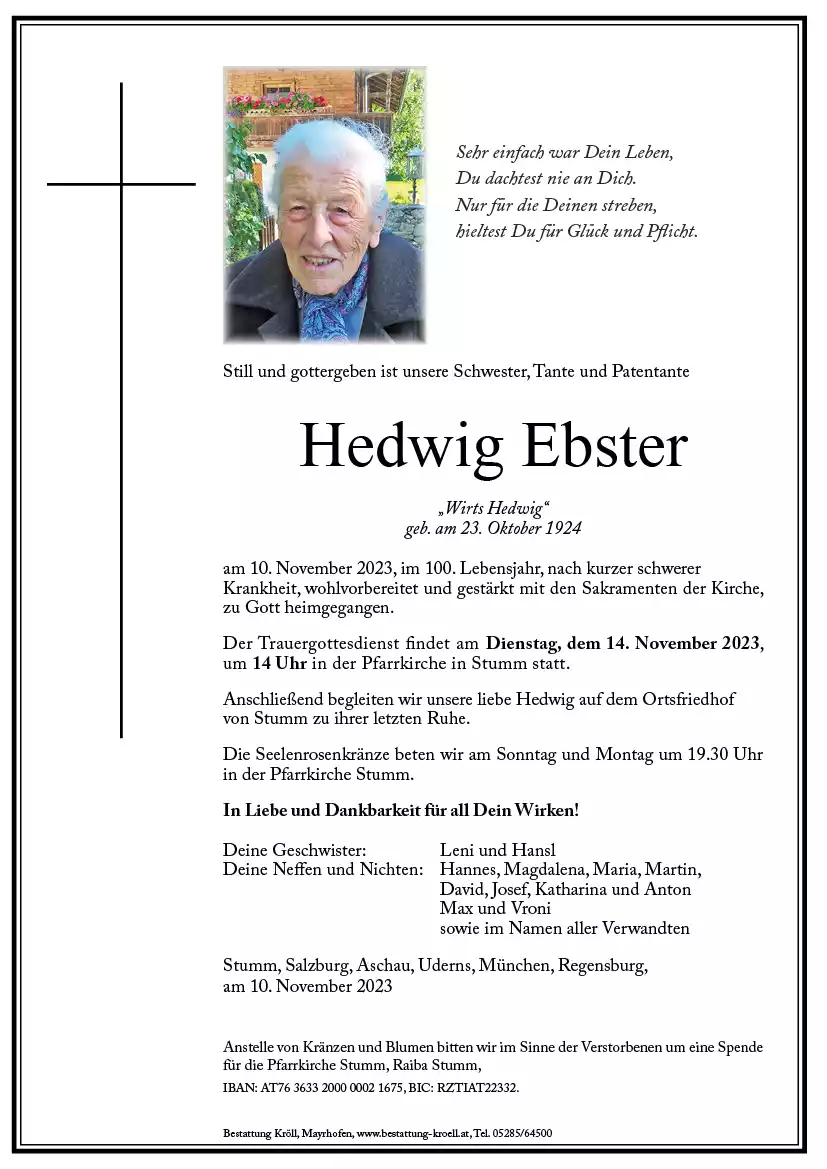 Parte von Hedwig Ebster
